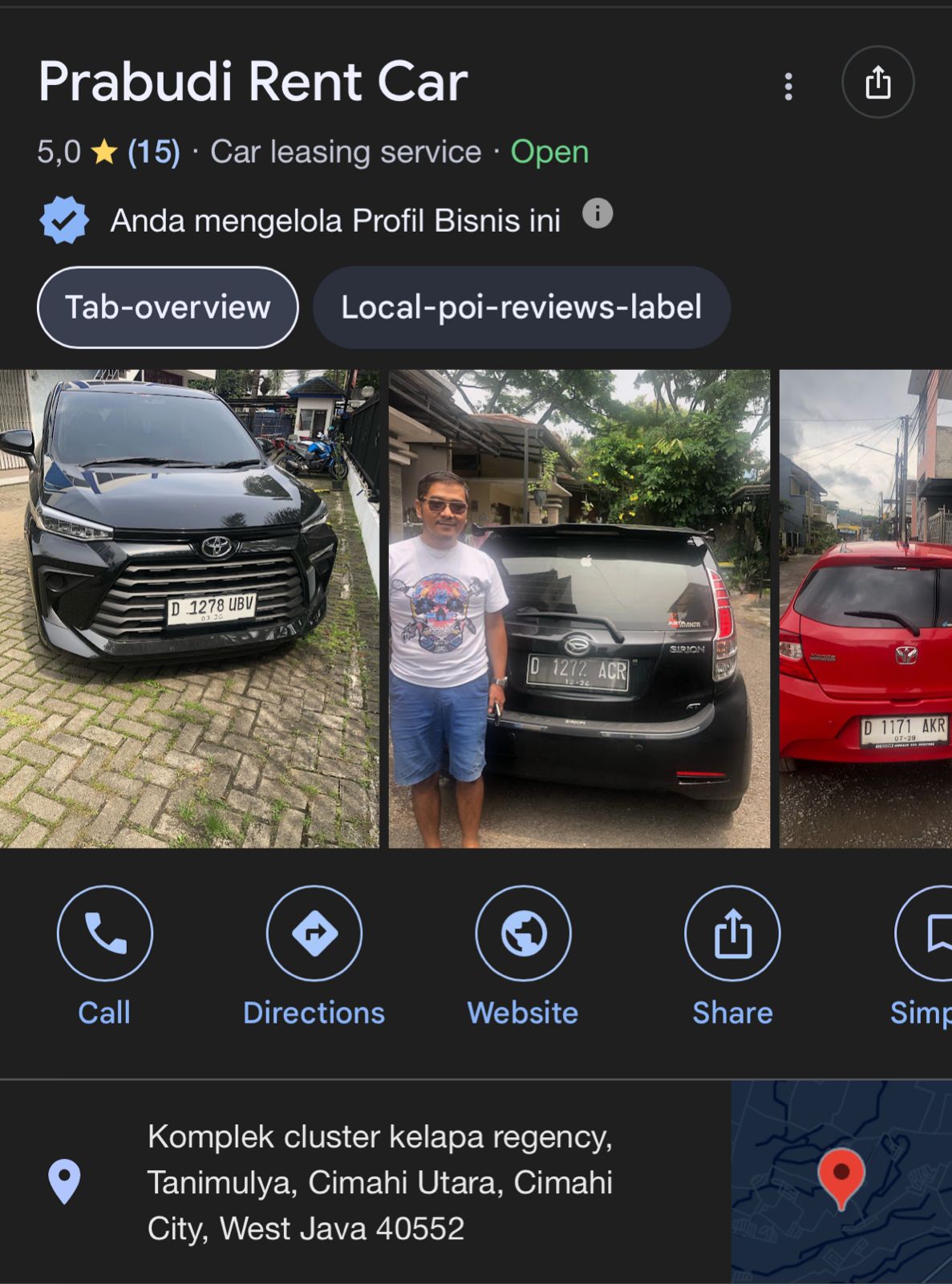 Screenshot ulasan Google Maps Prabudi Rent Car